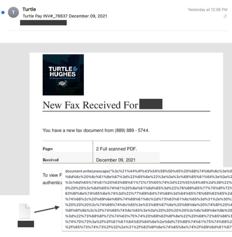 HTML encoded email with malicious code