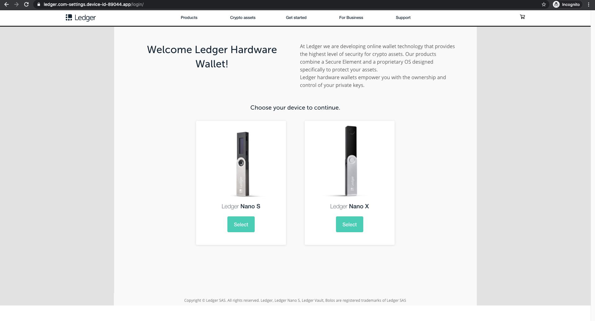 fake ledger page crypto phishing scam