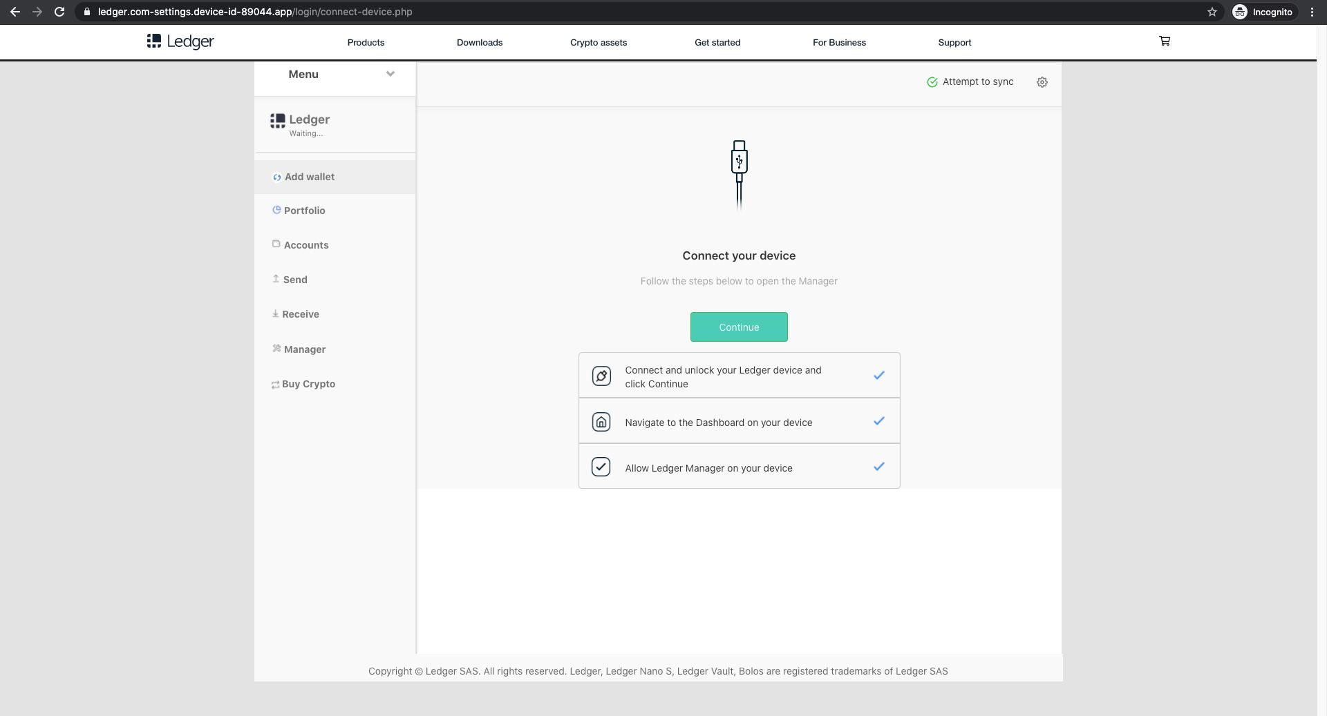 Ledger phishing scam connect device