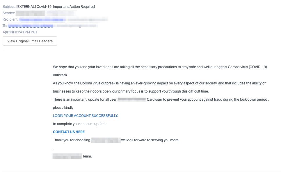 Credit card phishing attempt